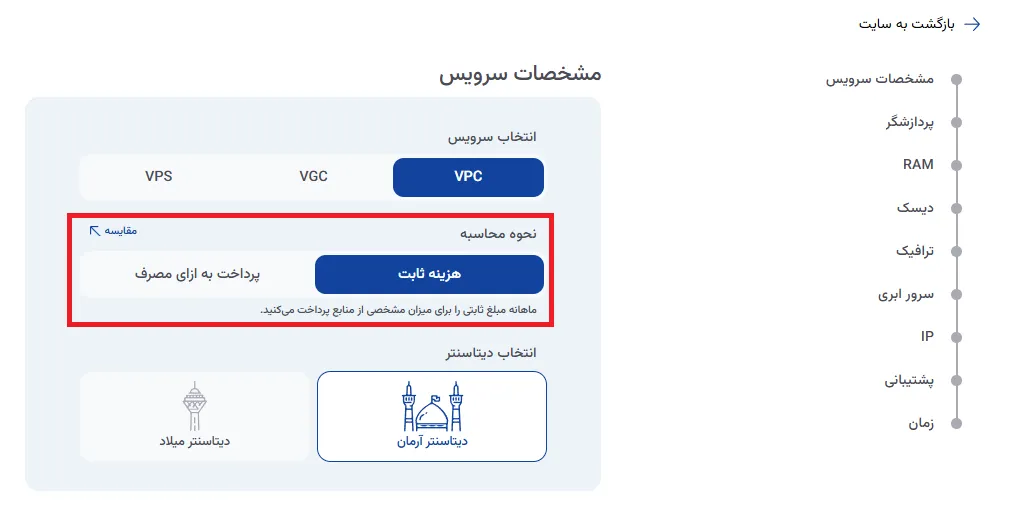 نمای مرحله 13 در پنل ابر خصوصی