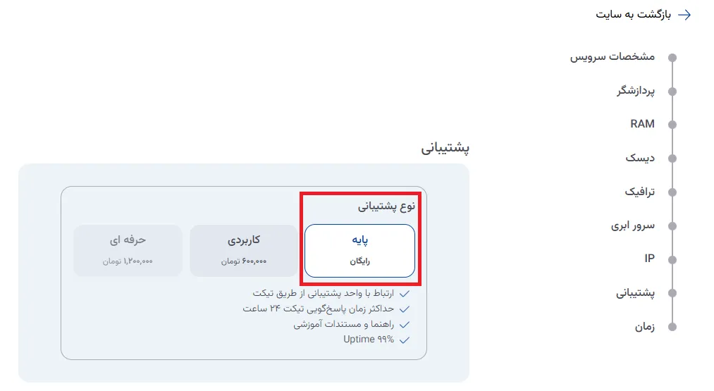 نمای مرحله 31 در پنل ابر خصوصی