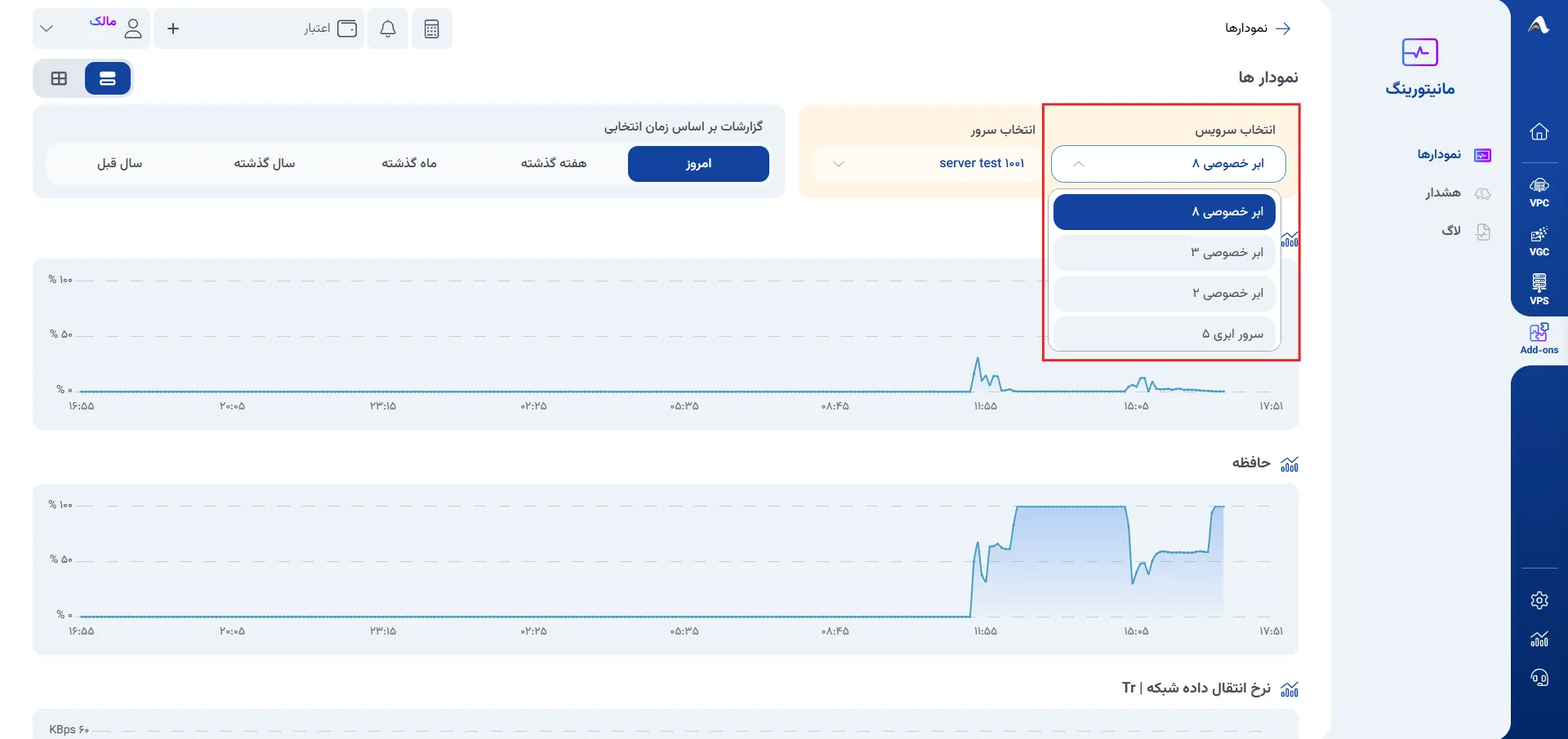 انتخاب سرویس در مانیتورینگ