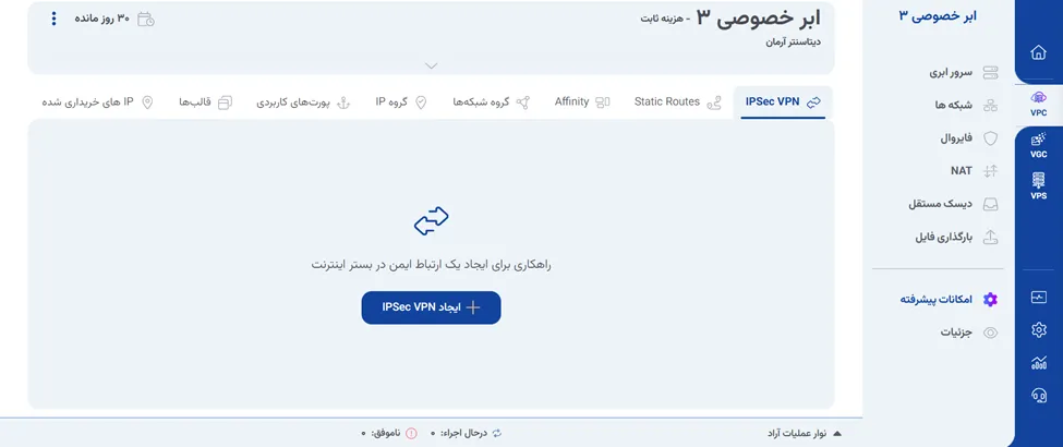 نمای مرحله 250 در پنل ابر خصوصی