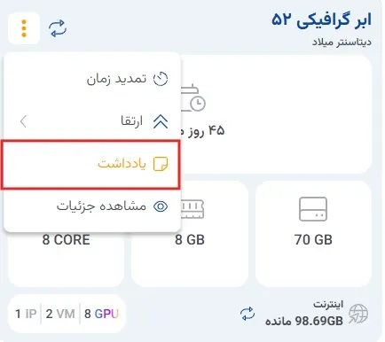 نمای یادداشت در پنل ابر آراد