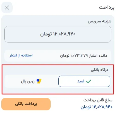 نمای گام ۳: سفارش را نهایی و پرداخت کنید در پنل ابر آراد، مرحله 3