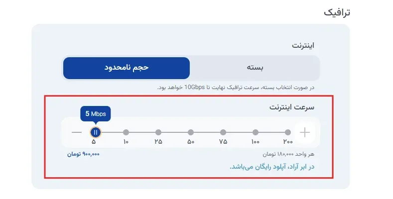 نمای تنظیمات شبکه و ترافیک در پنل ابر آراد، مرحله 3